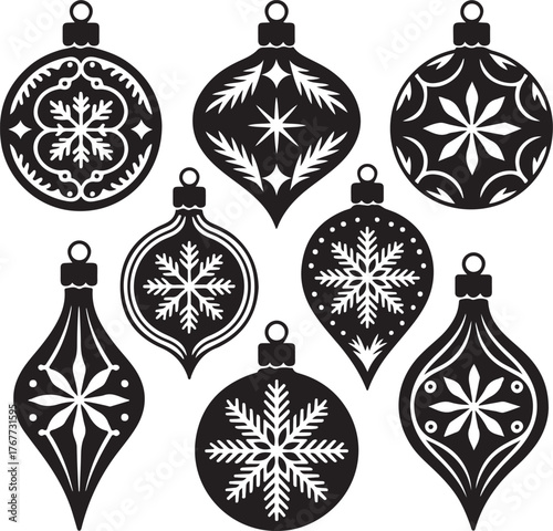  Christmas different baubles vector illustration,