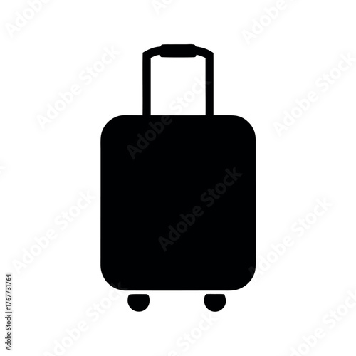 Simple black silhouette of a rolling suitcase with telescopic handle and wheels