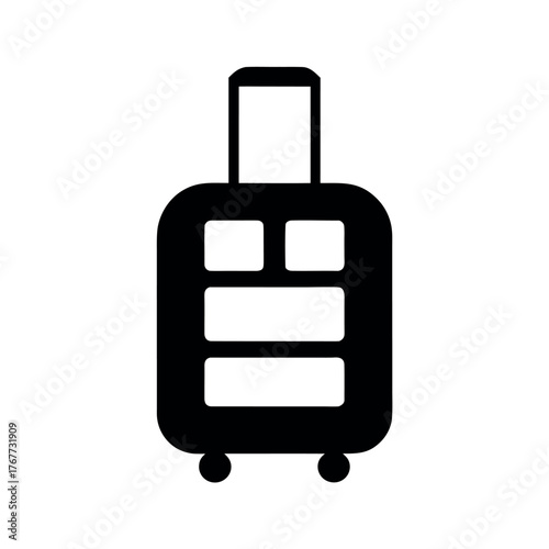 Simple black silhouette of a rolling suitcase with telescopic handle and wheels