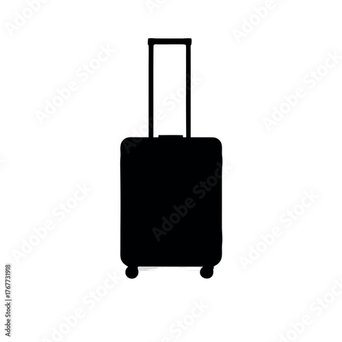 Simple black silhouette of a rolling suitcase with telescopic handle and wheels