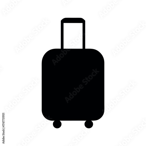 Simple black silhouette of a rolling suitcase with telescopic handle and wheels