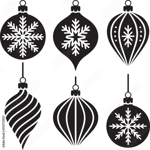  Christmas different baubles vector illustration,
