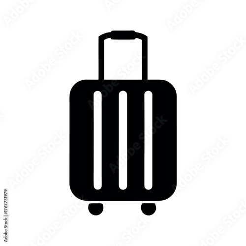 Simple black silhouette of a rolling suitcase with telescopic handle and wheels
