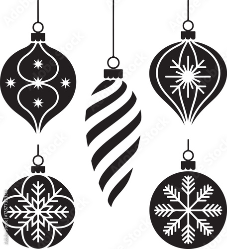  Christmas different baubles vector illustration,