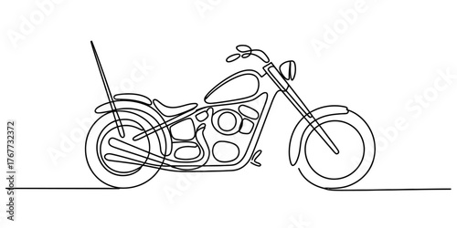 Minimalist continuous line drawing of a classic motorcycle side profile illustration vector