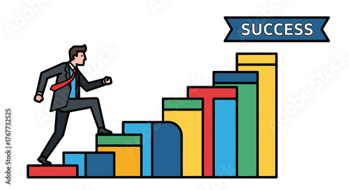 Business Leader Ascending Towards Success Achieved Through Strategic Progress And Growth