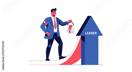 Business Leader Ascending Towards Success Represented By A Rising Upward Arrow