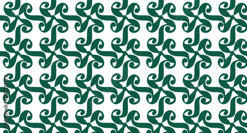 Seamless geometric pattern of interlocking green swirls on a