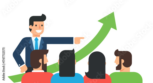 Business Leader Directing Team Upward With Positive Growth and Future Vision