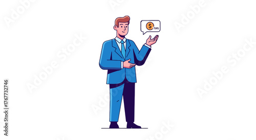 Business Professional Showing Financial Tips and Advice in a Stylized Digital Illustration