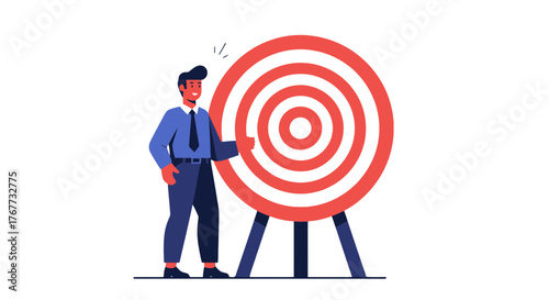 Business Person Approaches a Target Demonstrating Goal Achievement and Success in Business