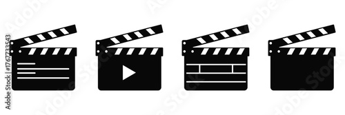 Set of Movie Clapperboard Icons – Vintage Film Slate Vector Collection for Cinema, Video,
 and Filmmaking Design Concepts