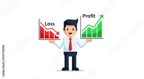 Businessman Balancing The Profit And Loss Illustrated In A Vector Graphics Design