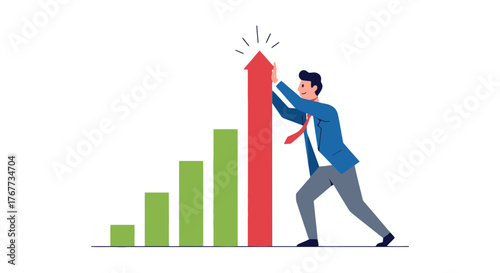 Businessman Effortlessly Directing Positive Growth With An Upward Trend And An Arrow