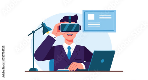 Businessman Experiencing Virtual Reality At Work, Utilizing Modern Technology In The Office Setting