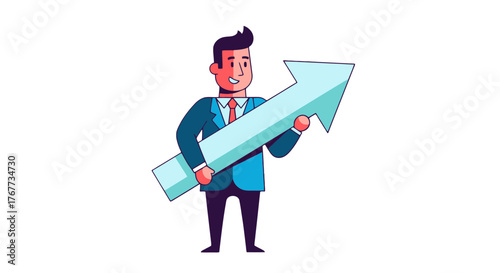 Businessman Holding An Upward Arrow Indicating Growth Concept For Business