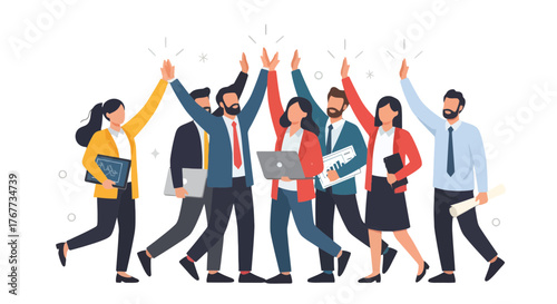 Business Team Celebrating Success With High Fives and Bright, Creative, Stellar Energy