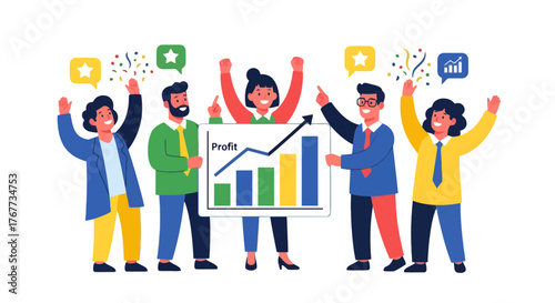 Business Team Celebrating Success With Profit Growth On Modern Black Background