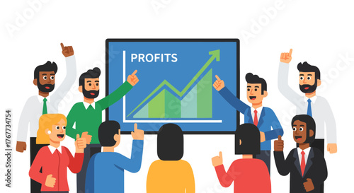 Business Team Celebrating Success, Positive Growth Analysis And Increased Profits Worldwide