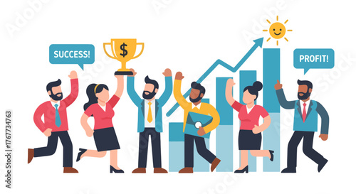 Business Team Celebrating Success, Profit And Achieving Financial Goals With Appreciation