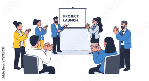 Business Team Celebrating Successful Project Launch Presentation With Applause and Joy