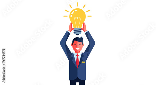 Businessman Holding Lit Idea Lightbulb Achieving Success Innovative Concept Illustration