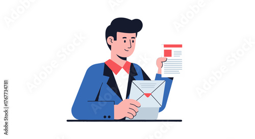 Businessman Holding Letter And Document Promoting Business And Financial Success