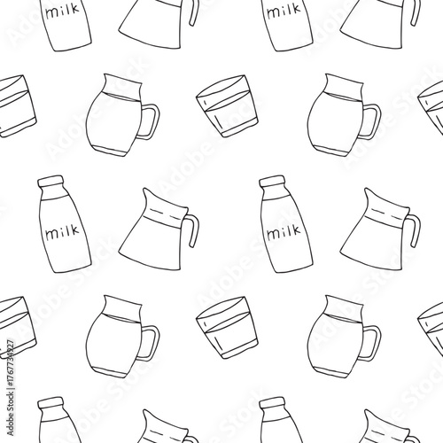 Seamless milk pattern, hand drawn, vector illustration