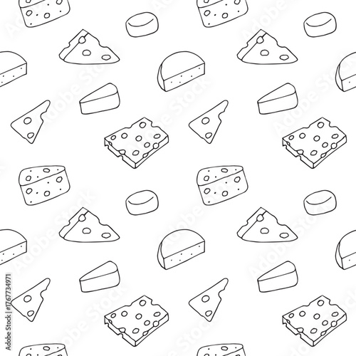 Seamless cheese pattern, hand drawn, vector illustration