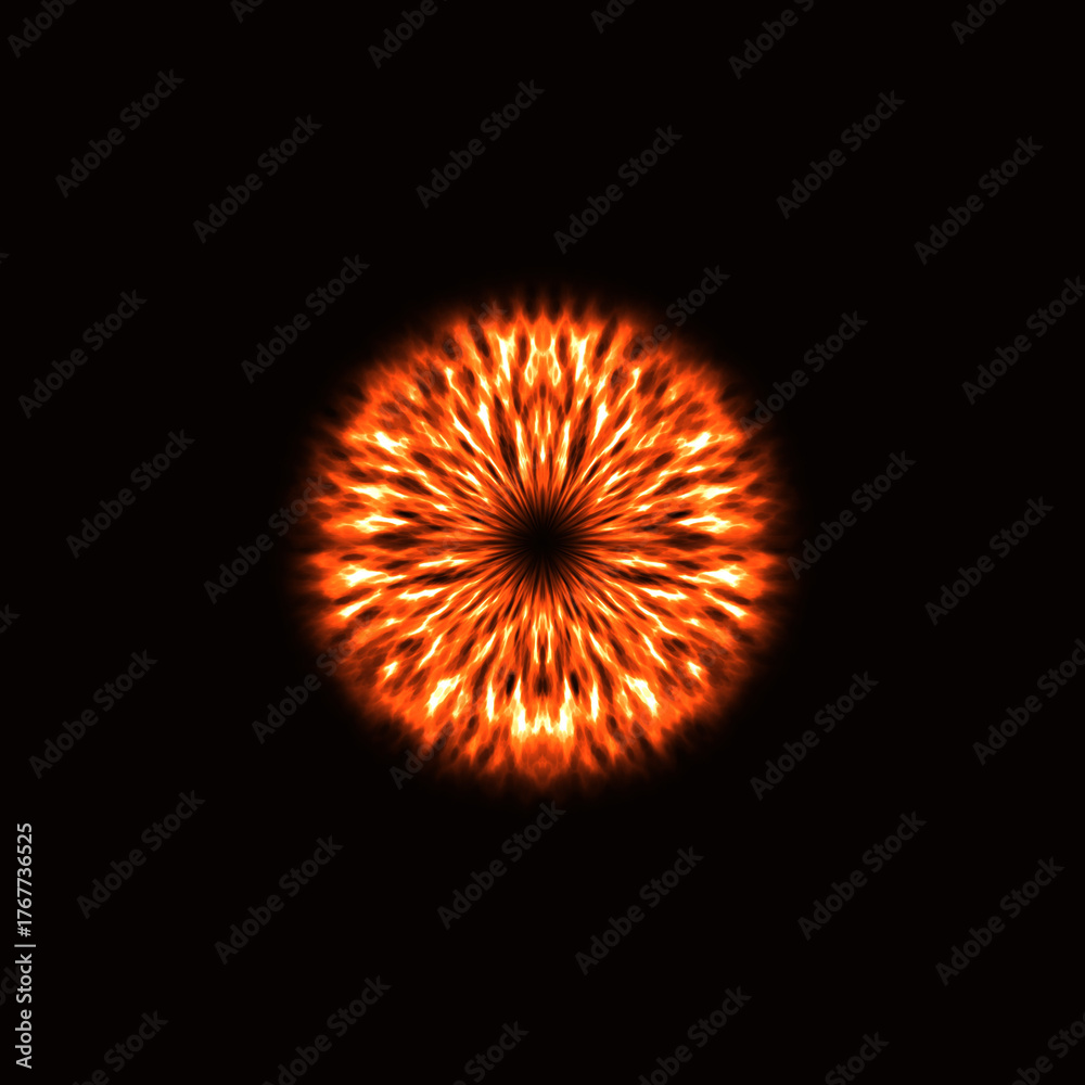 Fototapeta premium Fiery Energy Burst – Abstract Radial Flame on Black Background