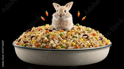 Bunny on Fried Rice Bowl – Playful Food Concept with Cute Character