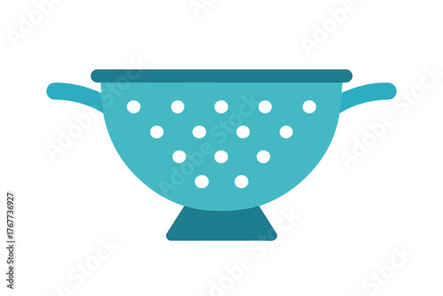 Bright turquoise kitchen strainer bowl with handles and base for draining food
