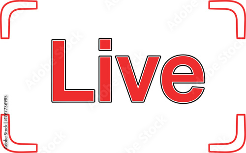 Live Streaming Icon with Red Text and Border for Broadcasts and Online Events