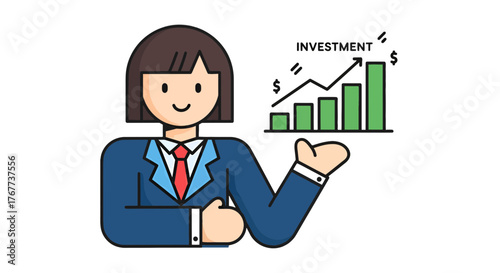 Businesswoman Presenting Financial Growth Chart Depicting Investment Strategies and Gains