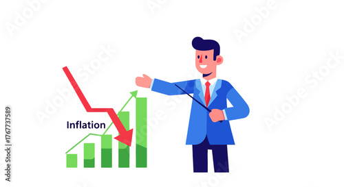 Businessperson Illustrating Economic Inflation and Its Effect on Market Growth and Stability