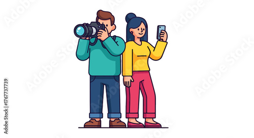 Captured Moments: A Digital Illustration Celebrating Photography and Selfies in Vibrant Styles