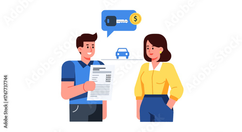 Car Purchase Agreement Between Customer And Dealer Depicted In A Modern Illustration