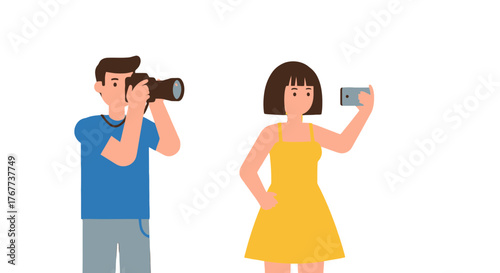 Capturing Moments: A Photographer and a Self-Portrait Enthusiast in a Simple and Modern Illustration