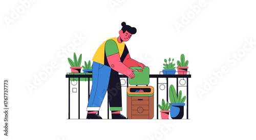 Caring For Plants And The Environment: A Colorful Illustration Of Sustainability And Life