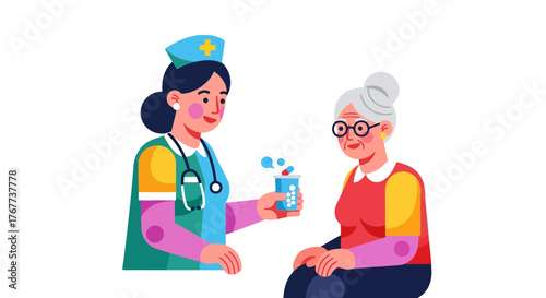 Caring Nurse Assisting Senior Patient With Medication: A Healthcare Illustration