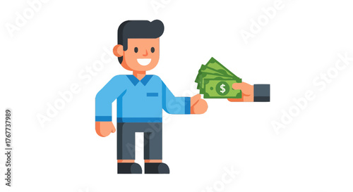 Cartoon Giving Cash Showing Concepts of Financial Transaction And Investment Decisions