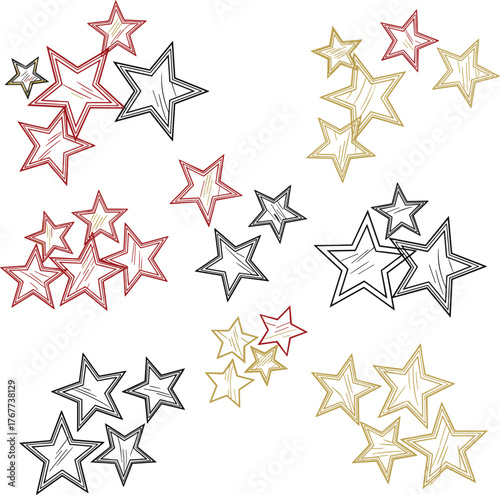 Line Art Grunge Star Set – Editable Distressed Star Outlines.