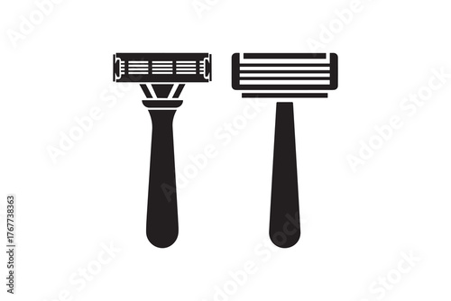 Razor icon set on white background Black and white shaving razor silhouette symbols