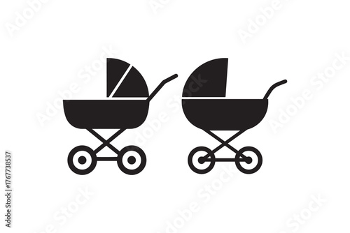 Baby Stroller Icon in Black Silhouette Design Minimalist Baby Stroller Graphic Illustration