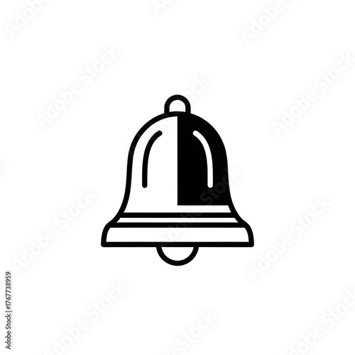 Simple black and white bell icon for holiday decoration concept of New Year, Christmas  
