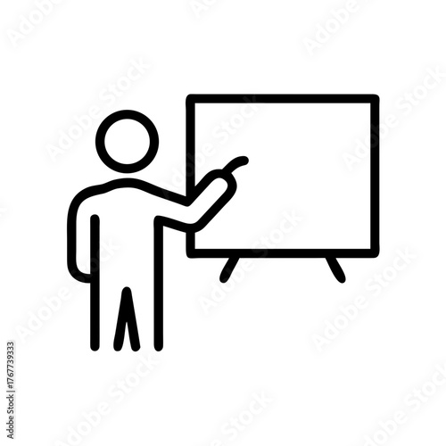 A teacher outline pointing at a board teaching a lesson