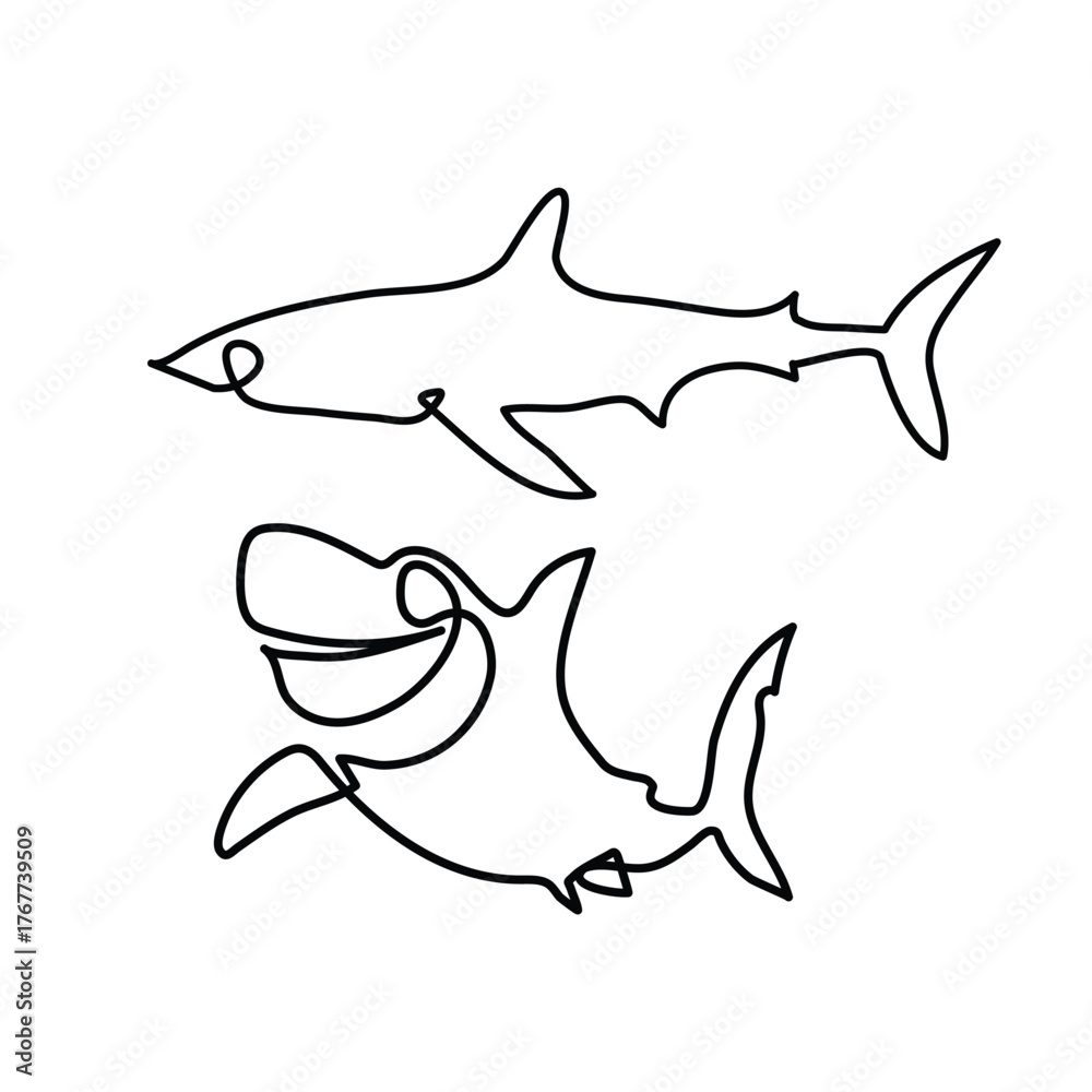 Obraz premium Minimalist Shark Artwork – Elegant Marine Line Drawing