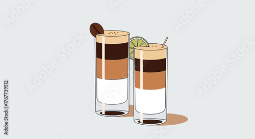 Elegant layered coffee drinks illustration, showcasing coffee art and modern beverage aesthetics