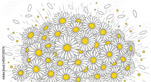 Abstract daisy bouquet illustration with minimalist design and bright yellow accents expressing joy