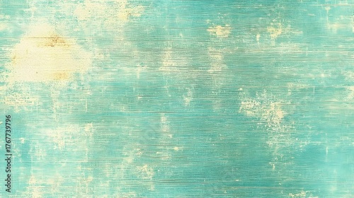 Aged turquoise wood grain surface exhibits faded and distressed textures